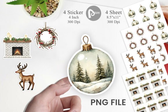 Download Rustic Christmas Ornaments Sticker - Rustic christmas ornaments Collection