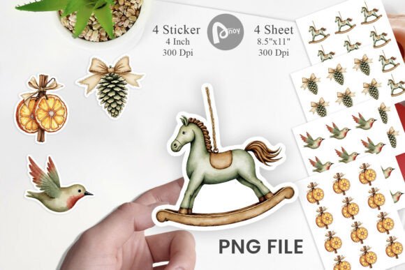Download Rustic Christmas Ornaments Sticker - Rustic christmas ornaments Collection